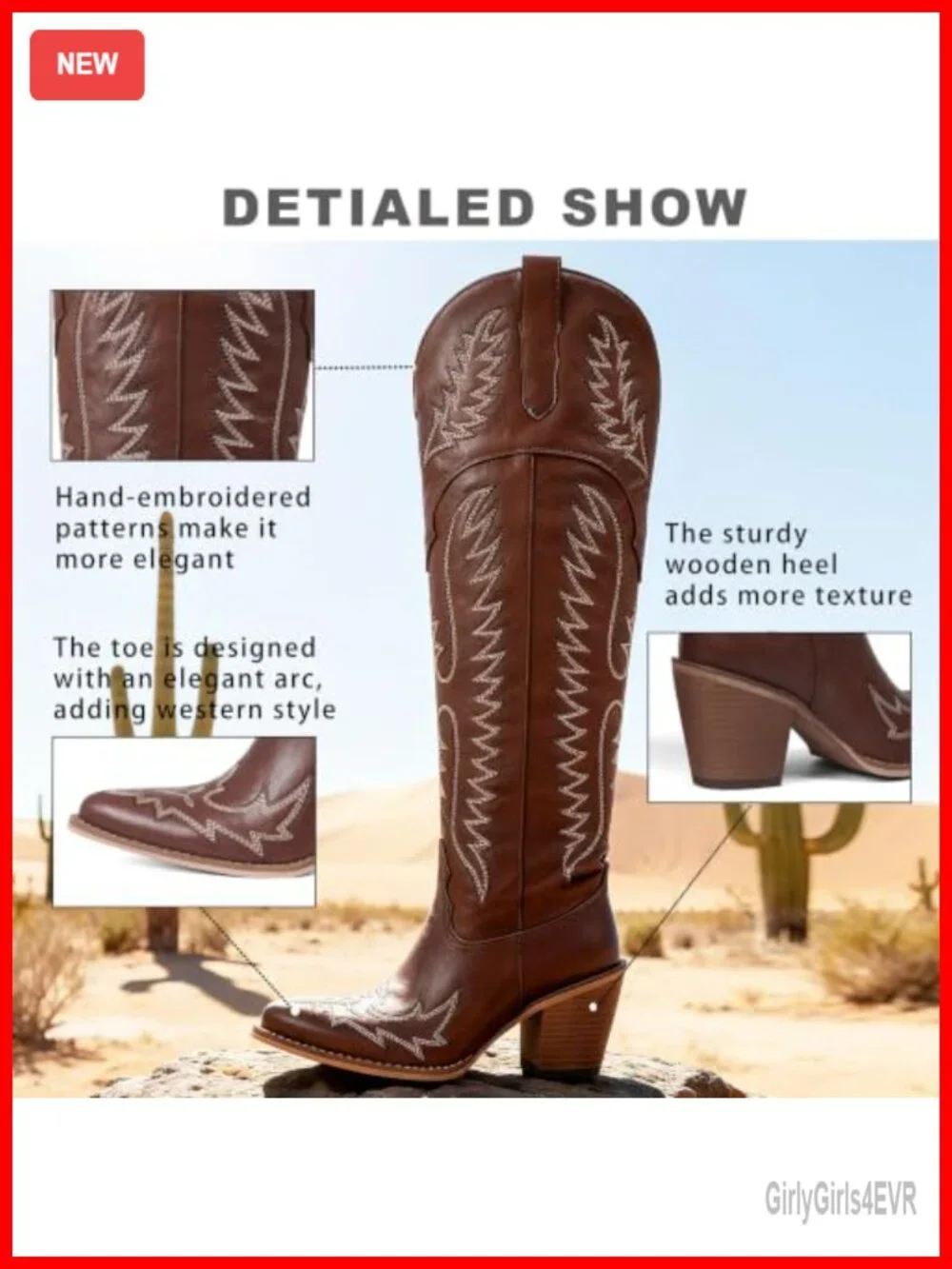 Over Knee Cowgirl Boots for Women Tall Western Pointed Toe Block Heel